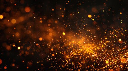 Blurry Image of Gold Dust on Black Background, Sparkling Particles in Mesmerizing Array