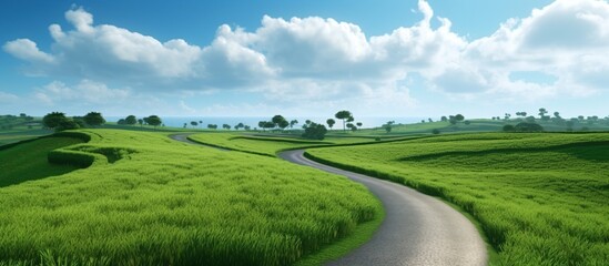 panoramic views offer an aerial perspective of the countryside, Agricultural landscapes are characterized by fields, paths and winding roads, with patches of natural and green farmland.