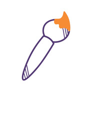 Obraz premium Back to school element of doodle set. The lively orange and violet color scheme adds a fun twist to the back-to-school theme, highlighting a stylish brush. Vector illustration.