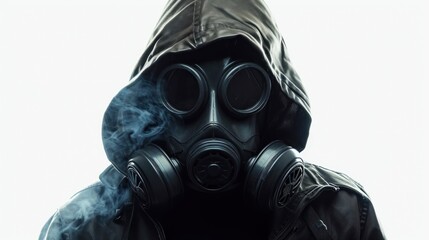 Man in Gas Mask Smoking a Cigarette