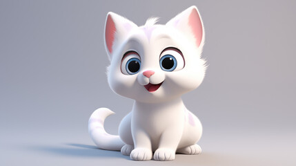 3d cartoon white kitten isolate in background