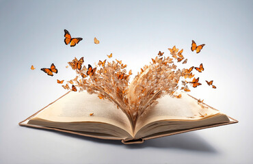 Butterflies fly out of the book.