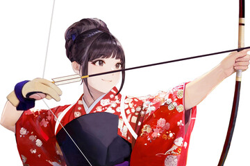 三十三間堂の通し矢（赤色の晴れ着姿の女性）