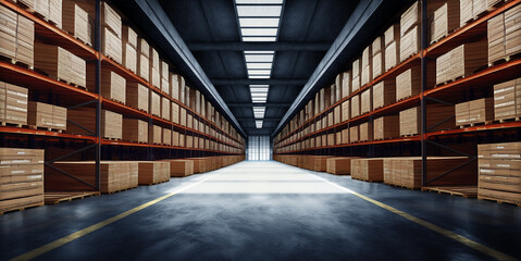 Industrial Warehouse - wide angle view. - obrazy, fototapety, plakaty
