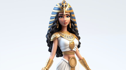 3d cartoon of cleopatra with outfits and accessories traditional egyptian on white background