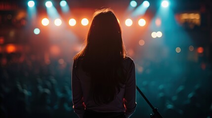 Woman Standing in Front of a Stage With Lights
