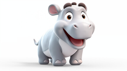 grey hippopotamus in white background 3d cartoon