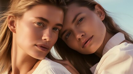 Portrait Of Two Beautiful Female At The Beach