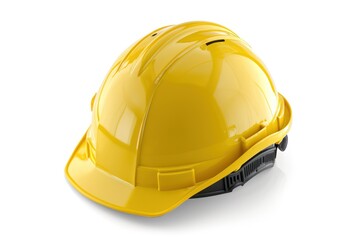 Fototapeta premium Yellow Hard Hat on White Background, Safety Equipment for Construction Workers
