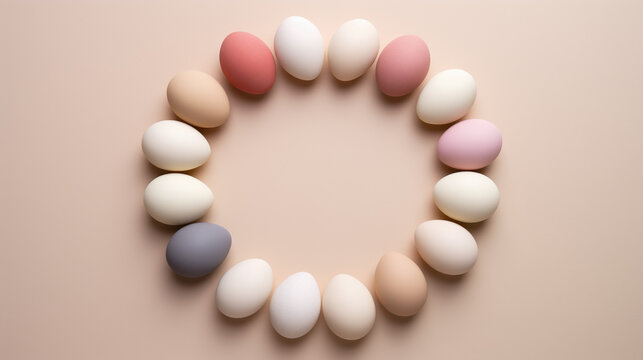 Cream Background with Easter eggs in warm tones creating a circle