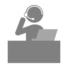 パソコンの前でヘッドセットをつけてデスク作業をする人のイラスト素材