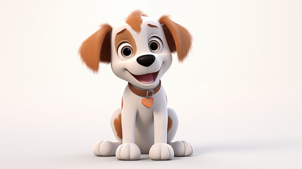 white and brown dog isolate in white background 3d cartoon
