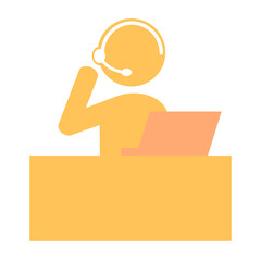 パソコンの前でヘッドセットをつけてデスク作業をする人のイラスト素材