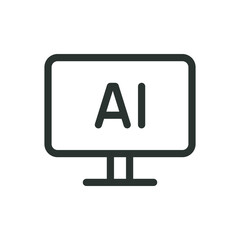AI technology display isolated icon, AI workplace monitor vector icon with editable stroke