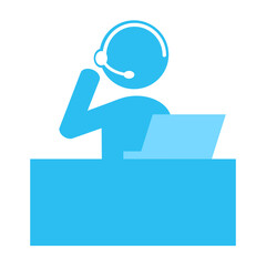 パソコンの前でヘッドセットをつけてデスク作業をする人のイラスト素材