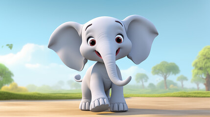 3d cute elephant isolated in the meadow