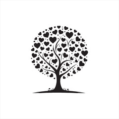 Twilight Whispering Shadows: Captivating Valentine Tree Silhouette for Stock Use - Love Tree Black Vector Stock
