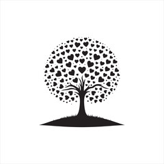 Ephemeral Affectionate Canopy: Mesmerizing Valentine Tree Silhouette for Stock - Love Tree Black Vector Stock
