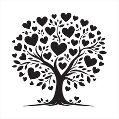 Whispering Valentine Serenade: Romantic Silhouette for Love-themed Stock - Love Tree Black Vector Stock
