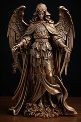 Classic sculpture of Archangel Gabriel isolated on black background