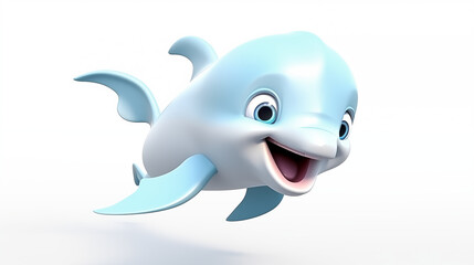 3d cartoon of blue dolphin smiling isolated in white background