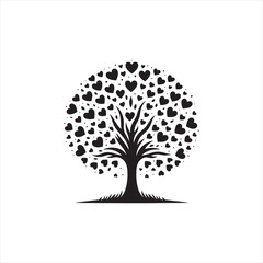 Moonlit Valentine Arboretum: Captivating Silhouette of Trees for Stock Collections - Love Tree Black Vector Stock
