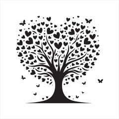 Romantic Valentine Tree Silhouette: A Captivating Image for Love-themed Stock Collections - Love Tree Black Vector Stock
