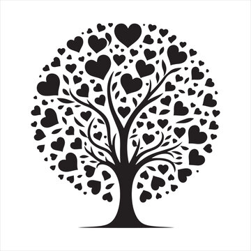 Ethereal Valentine Canopy: Romantic Silhouette of Trees for Stock Photos - Love Tree Black Vector Stock

