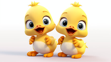 3d cartoon two little ducking in white background