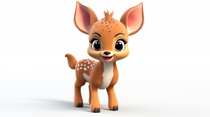  3d cartoon of deer fawn on white background