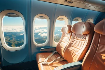 Papier peint photo autocollant rond Avion Business class luxury airplane seats for vacations 