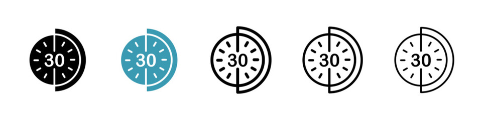 Thirty Minute Timer Vector Icon Set. Half-hour duration clock vector symbol for UI design. - obrazy, fototapety, plakaty