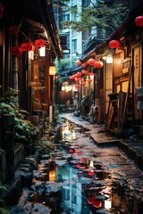 Fototapeta na wymiar A street in ninenzaka-japanese traditional village at night 