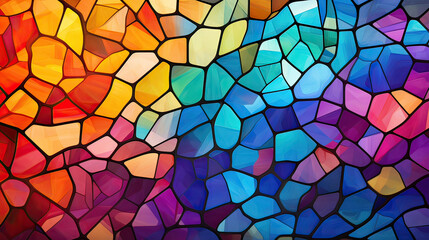 A vibrant abstract mosaic resembling stained glass windows, with rich colors and intricate shapes creating an inspiring visual effect Ai Generative
