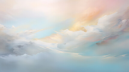 An abstract depiction of a fluffy cloudscape, with ethereal textures and a soothing color palette, evoking a peaceful sky Ai Generative