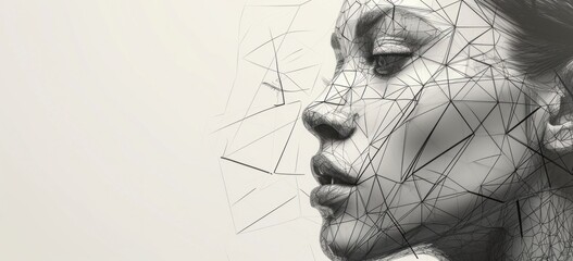 Digital art portrait of woman with geometric lines. Modern digital art.