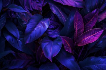 Lush tropical leaves in vibrant shades of purple and blue, perfect for a bold, natural aesthetic.