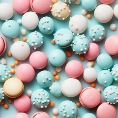 Colorful Macarons Cake on Isolated Background, Top View, Seamless Pattern for Food Decoration