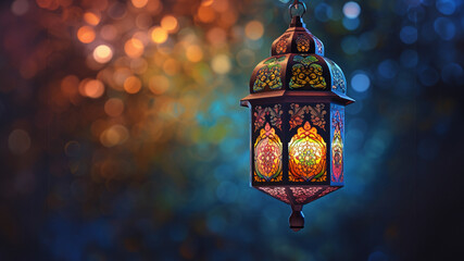 Ornamental arabic lantern and half moon. Ramadan background.