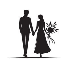 Couple Vector - Loving Serenade Unity: Silhouette of Couple Holding Hands at Twilight - Holding Hand Couple Silhouette - Valentine Vector Stock
