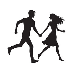 Fototapeta na wymiar Couple Vector - Ephemeral Connection Serenade: Silhouette of Couple Holding Hands - Holding Hand Couple Silhouette - Valentine Vector Stock 