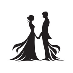 Couple Vector - Starry Connection Serenade: Silhouette of Couple Holding Hands Under the Stars - Holding Hand Couple Silhouette - Valentine Vector Stock
