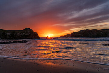 Fototapeta premium Sunset at Porth Dafarch Beach, Isle of Anglesey, Uk