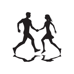 Couple Vector - Moonlit Serenade: Intimate Moment of Couple Holding Hands Silhouette - Holding Hand Couple Silhouette - Valentine Vector Stock
