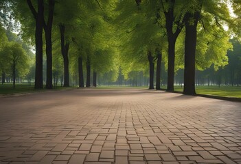 Obraz premium Empty square floor and green forest in the city park stock photoCity Backgrounds Road Natural Parkland