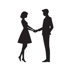 Romantic Silhouette: Couple Holding Hands in Moonlight - Ideal for Stock Images - Holding Hand Couple Silhouette - Valentine Vector Stock
