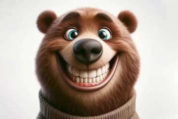 Foto op Canvas Portrait of a funny bear with a big smile and big teeth on a white background. ai generative © Igor