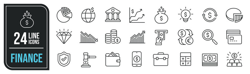 Finance simple minimal thin line icons. Related accounting, bank, payment, economy. Editable stroke. Vector illustration.