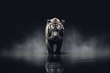 Photo of an animal in a creative composition with negative space. Generative AI