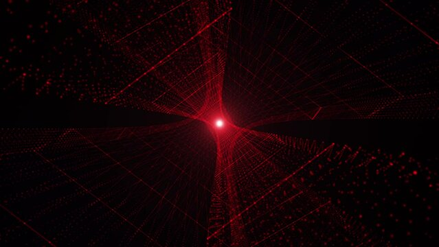 Red laser spiral rotates in both directions like a spider web 3d render. Pattern for screen disco club, musical festival, broadcast, dj disco dance party